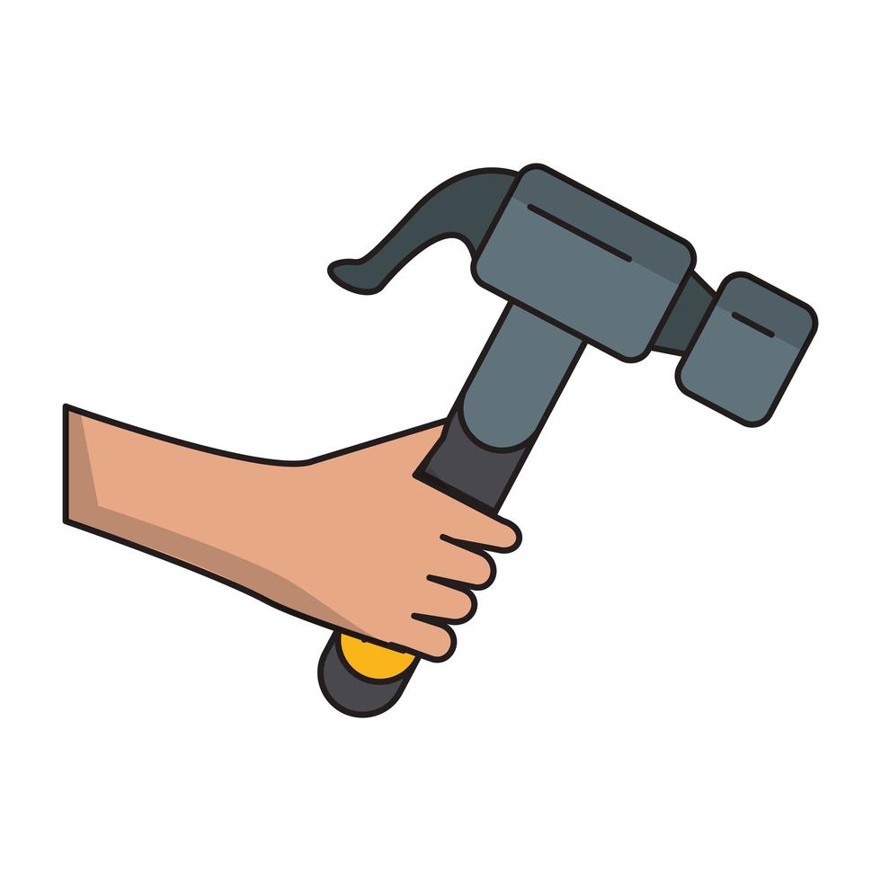 Hand with hammer construction tool vector