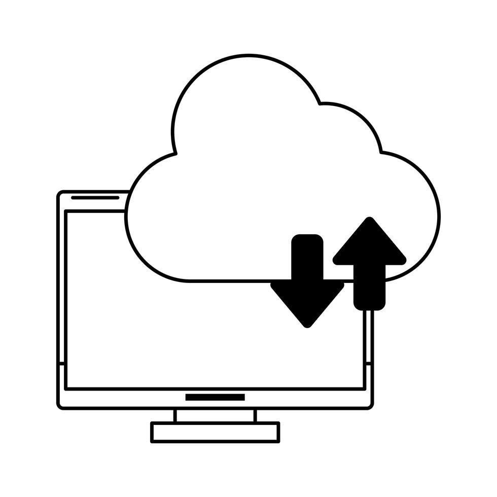 computer with cloud tranfer symbol vector