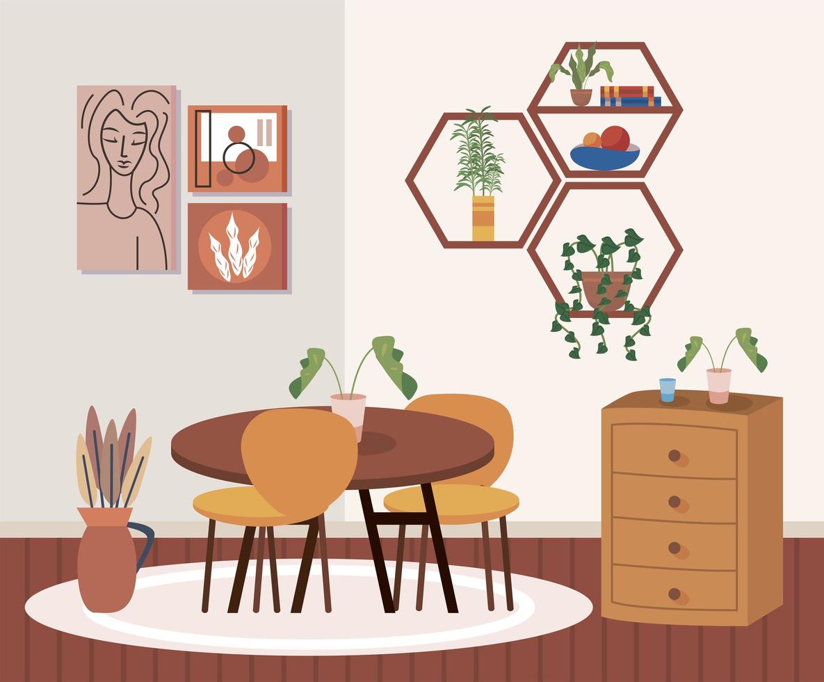 home table with chairs and furniture vector