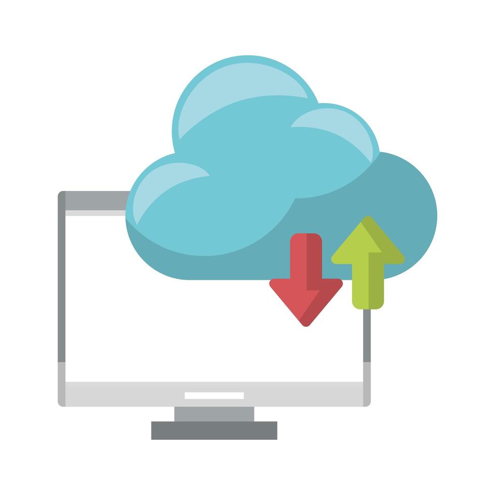 computer with cloud tranfer symbol vector