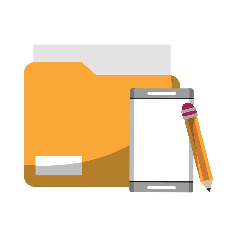 cellphone with documents and pencil vector