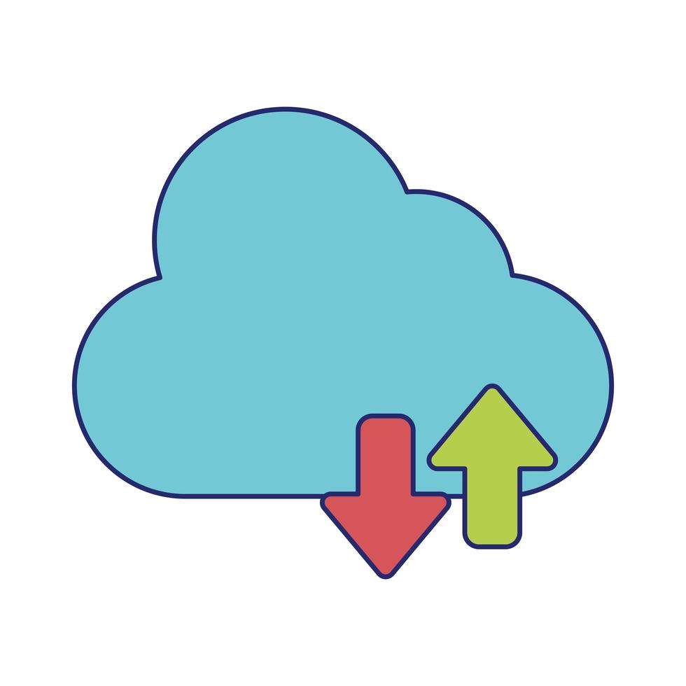 cloud with transfer arrow blue lines vector