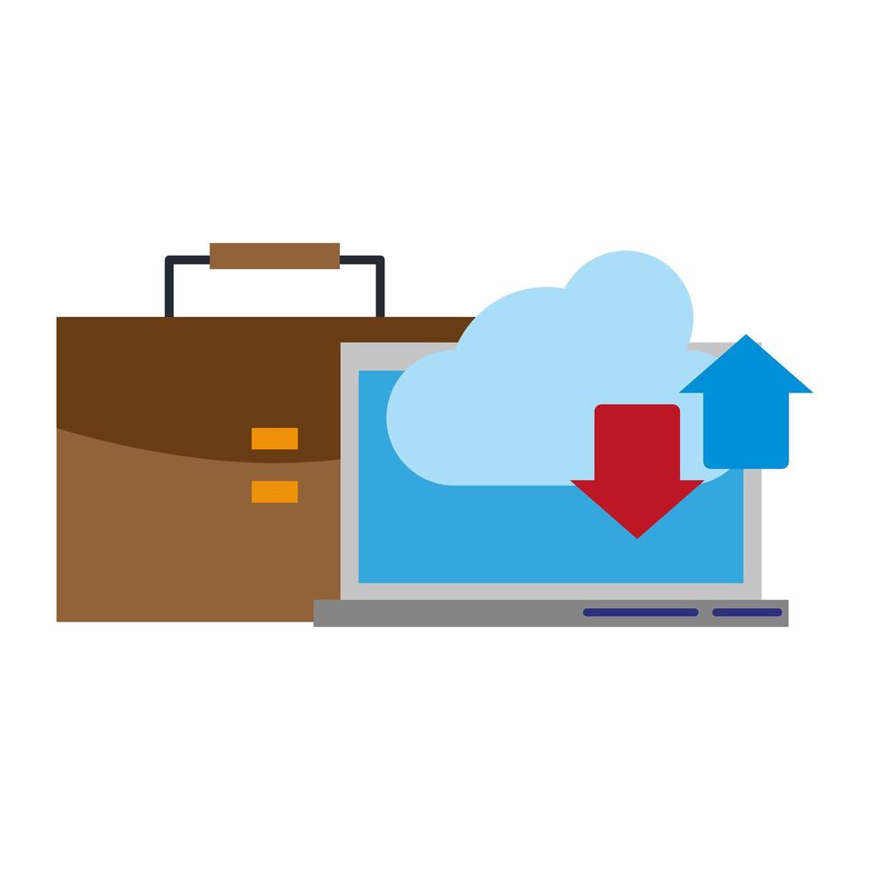 computer cloud transfer and briefcase vector