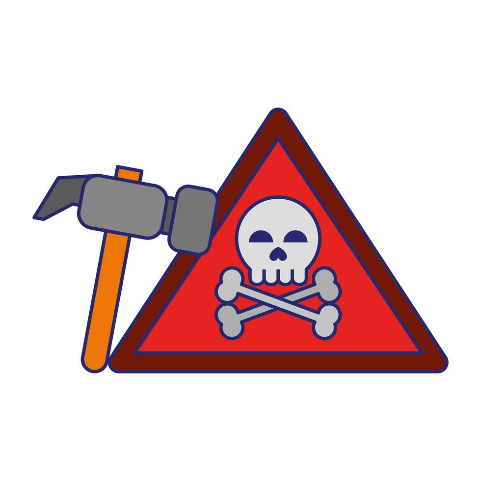 danger sign with tools blue lines vector