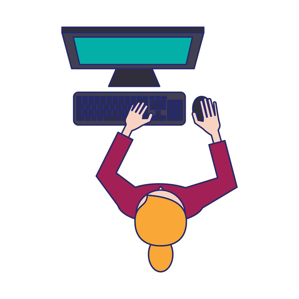 woman with laptop blue lines vector