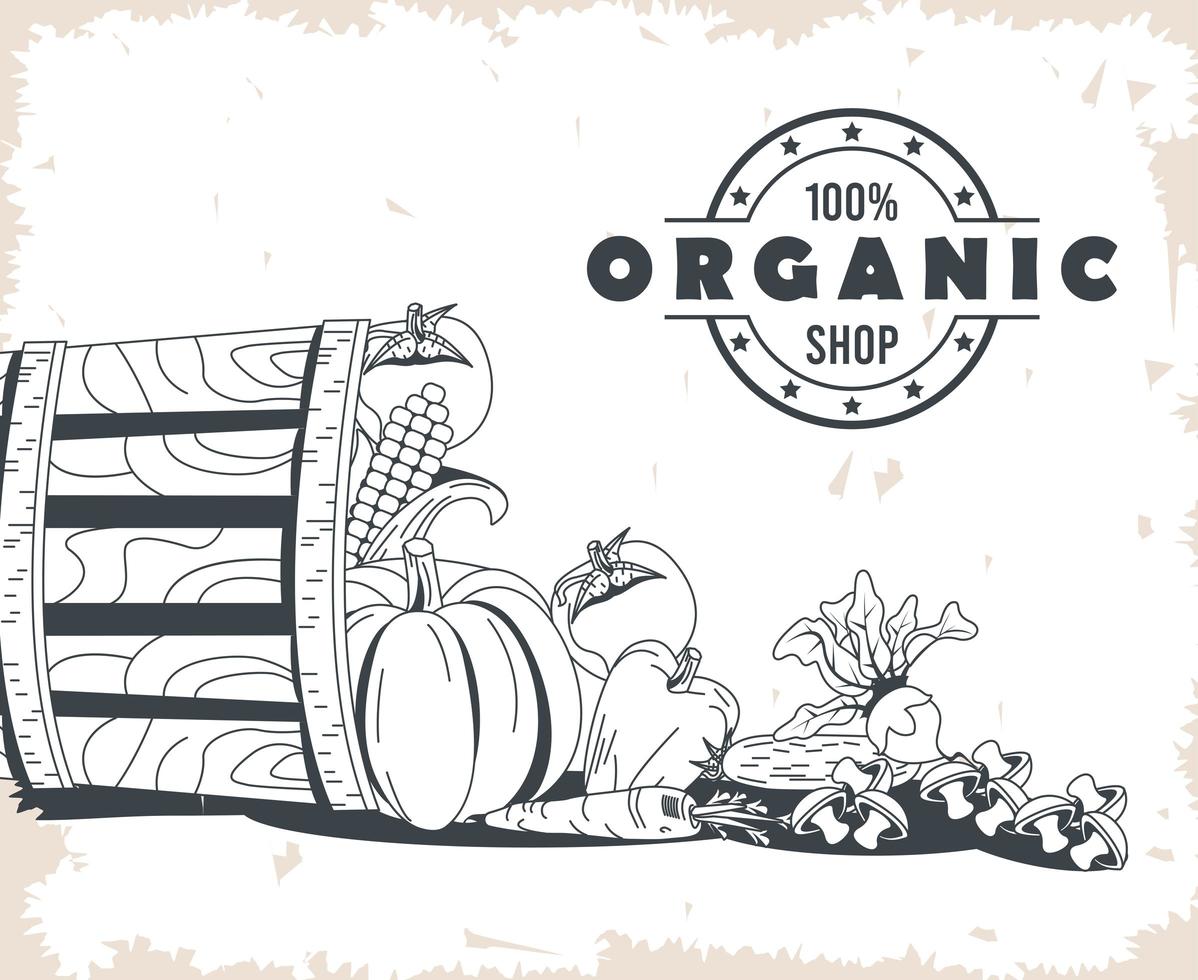 Basket with organic vegetables icon set vector