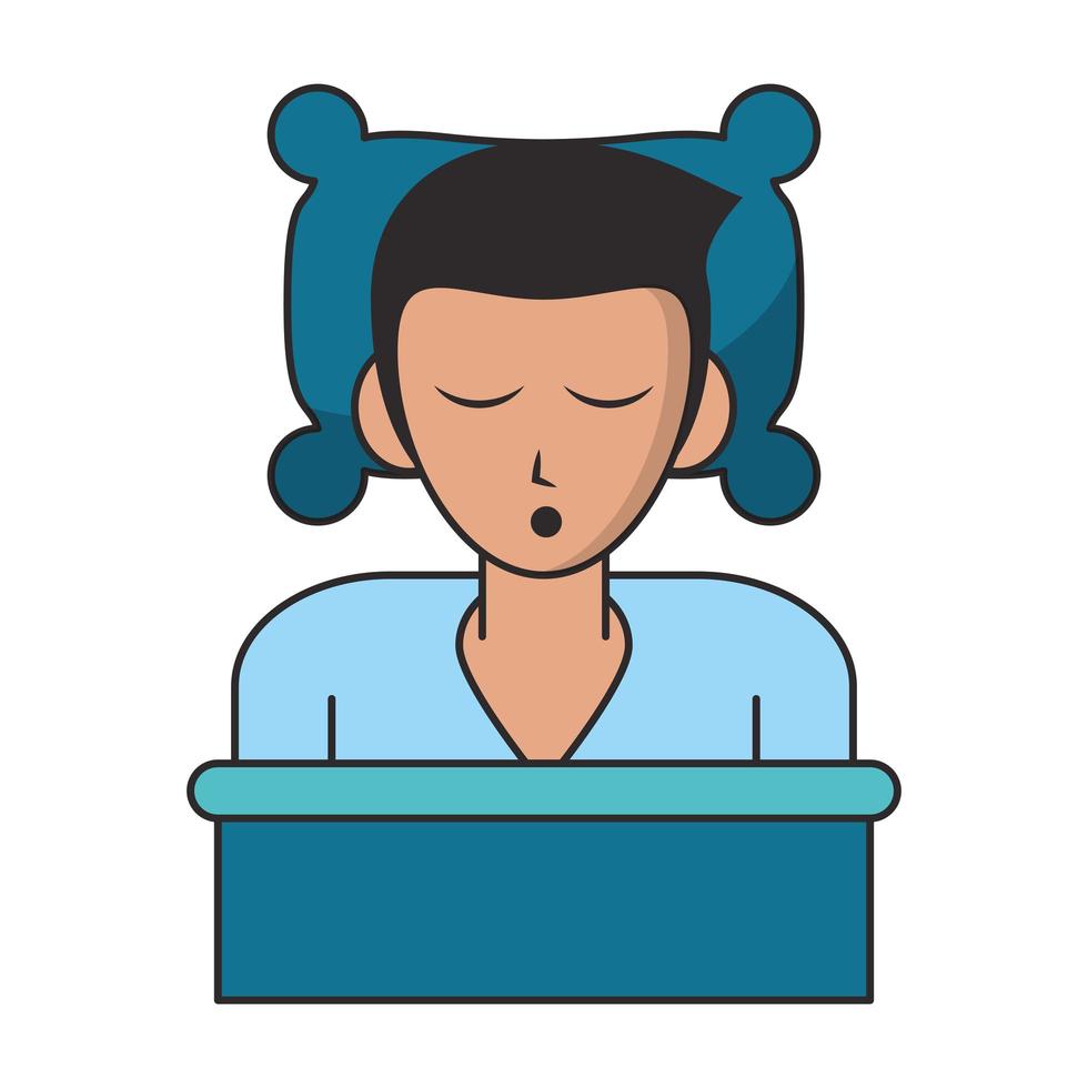 Man sleeping on bed profile cartoon vector