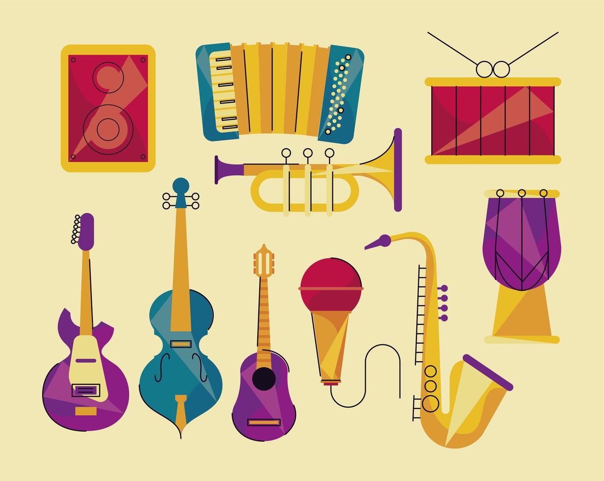 ten musical instruments vector