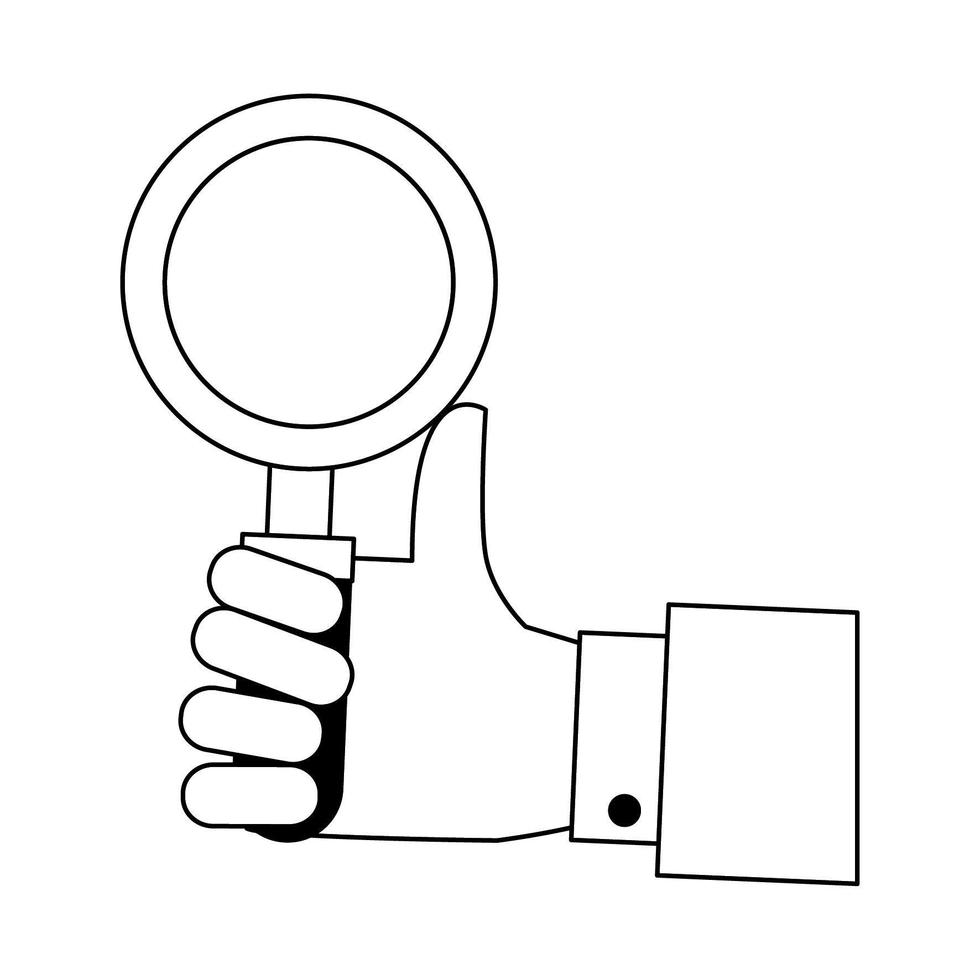 hand with magnifying glass in black and white vector