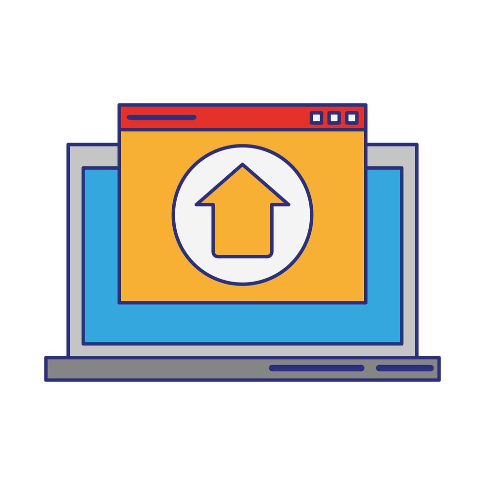 computer with upload sign vector