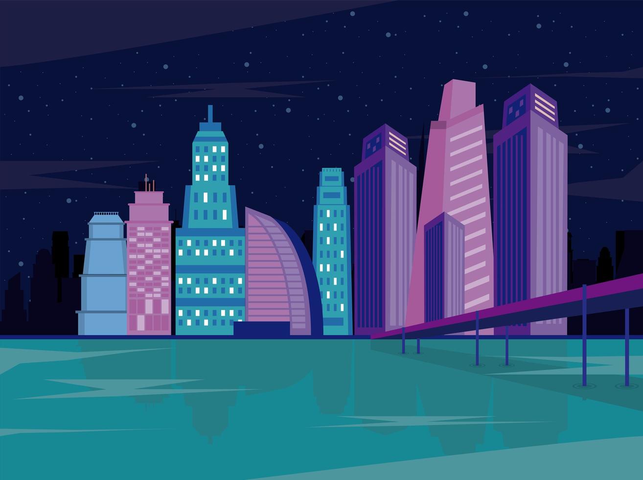 metropolis buildings night city vector