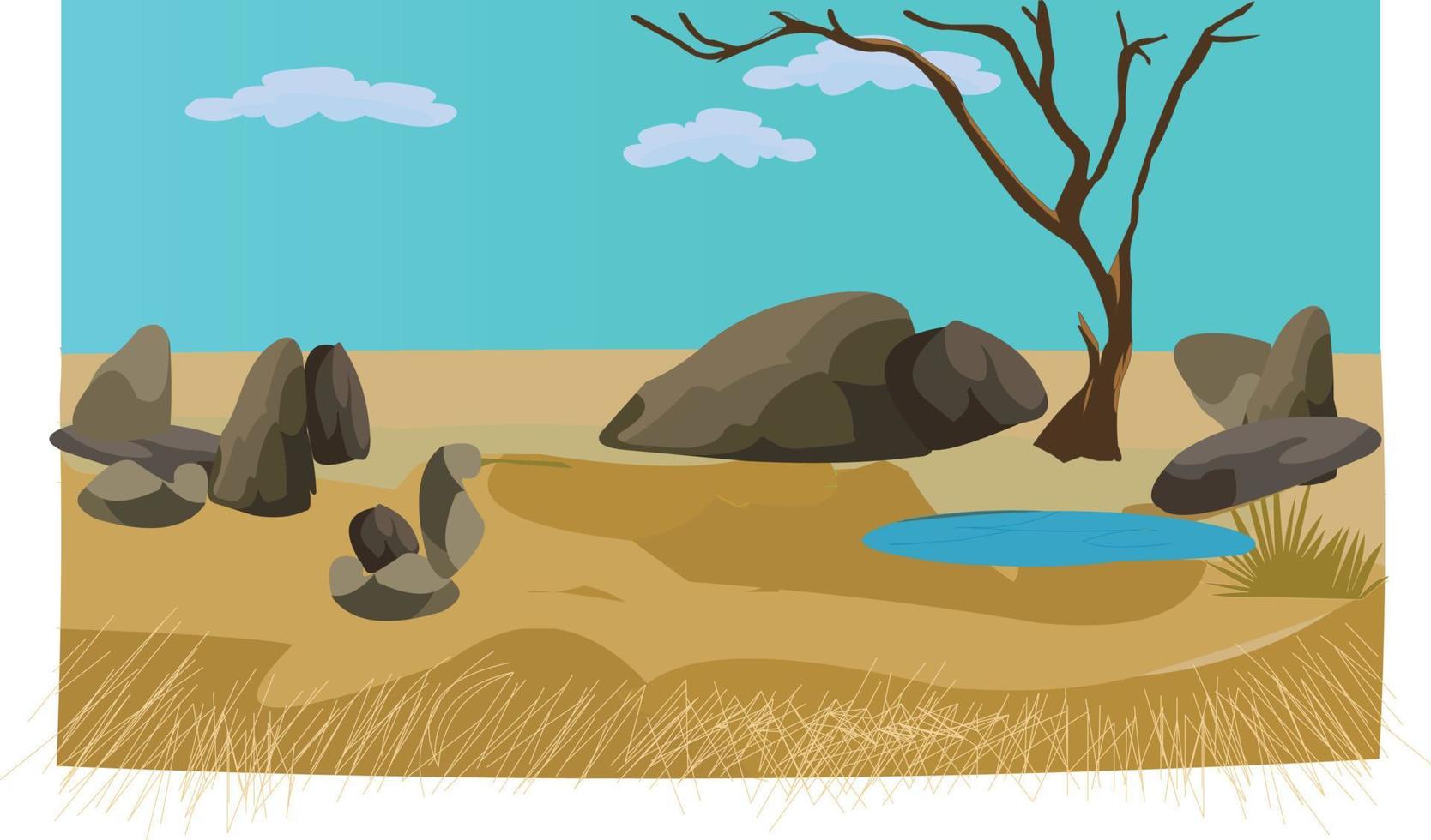 Sand landscape with trees and water vector background illustration