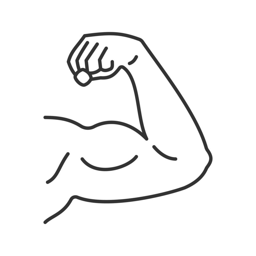 Male bicep linear icon. Fitness, bodybuilding. Thin line illustration. Contour symbol. Vector isolated outline drawing