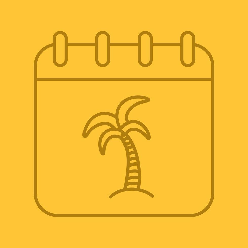 Vacations days linear icon. Holiday season. Calendar page with palm tree. Thin line outline symbols on color background. Vector illustration