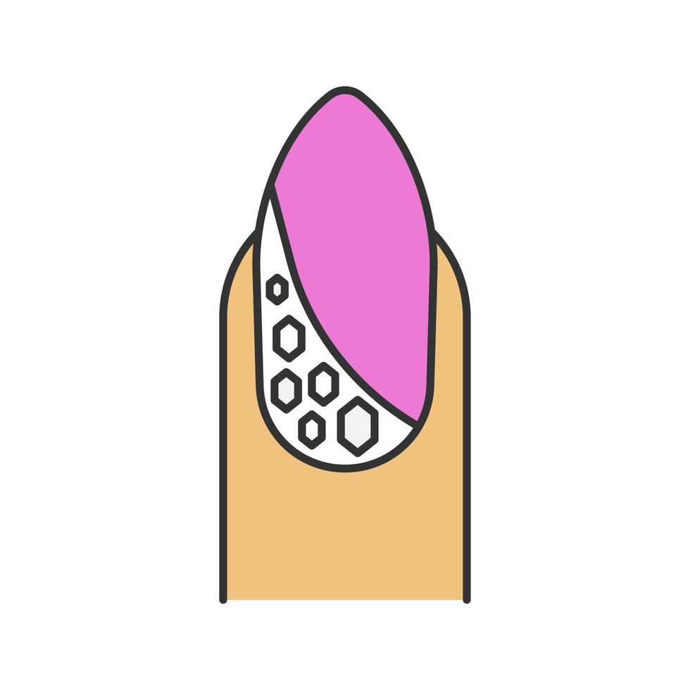 Nail design with rhinestones color icon. Isolated vector illustration
