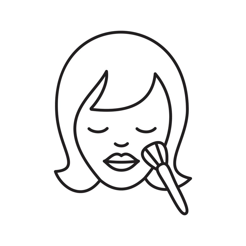 Makeup linear icon. Thin line illustration. Woman's face with makeup brush. Contour symbol. Vector isolated outline drawing