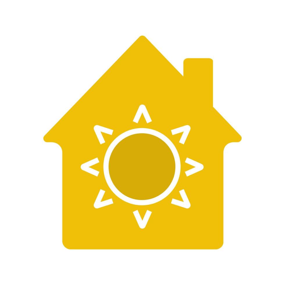 House eco electrification glyph color icon. House with sun inside. Silhouette symbol on white background. Negative space. Vector illustration