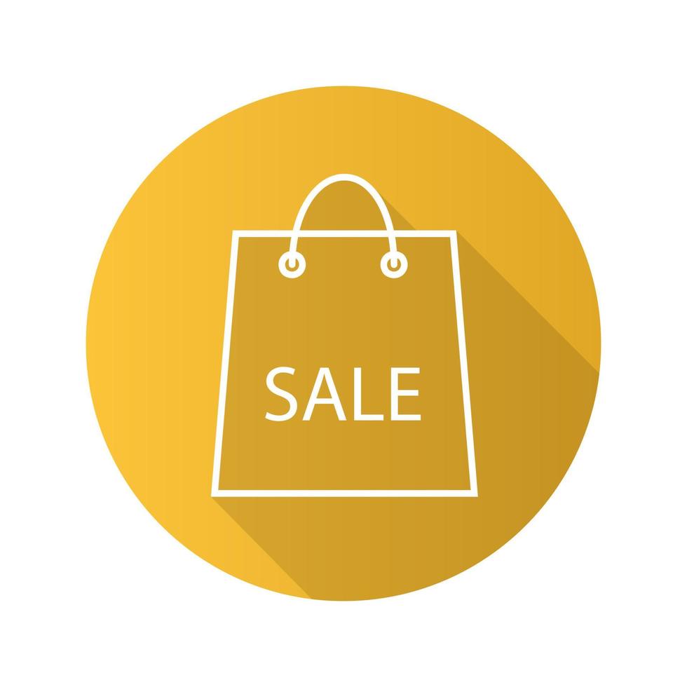 Sale flat linear long shadow icon. Shopping bag. Vector outline symbol