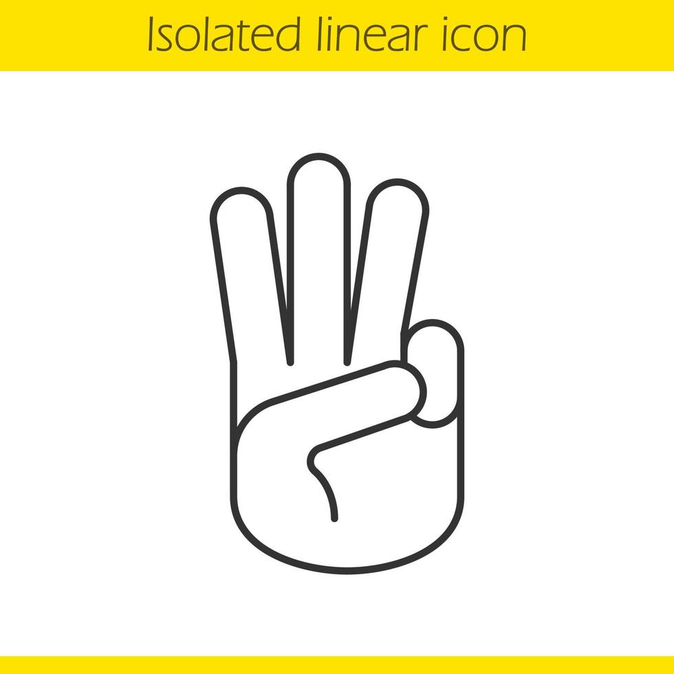 Three fingers salute linear icon. Thin line illustration. Scout promise sign. Three fingers hand gesture contour symbol. Vector isolated outline drawing