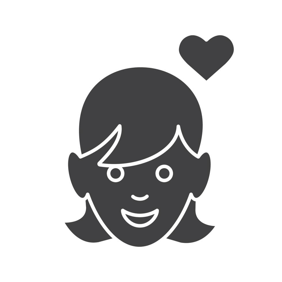 Enamored girl icon. Silhouette symbol. Woman in love. Negative space. Vector isolated illustration