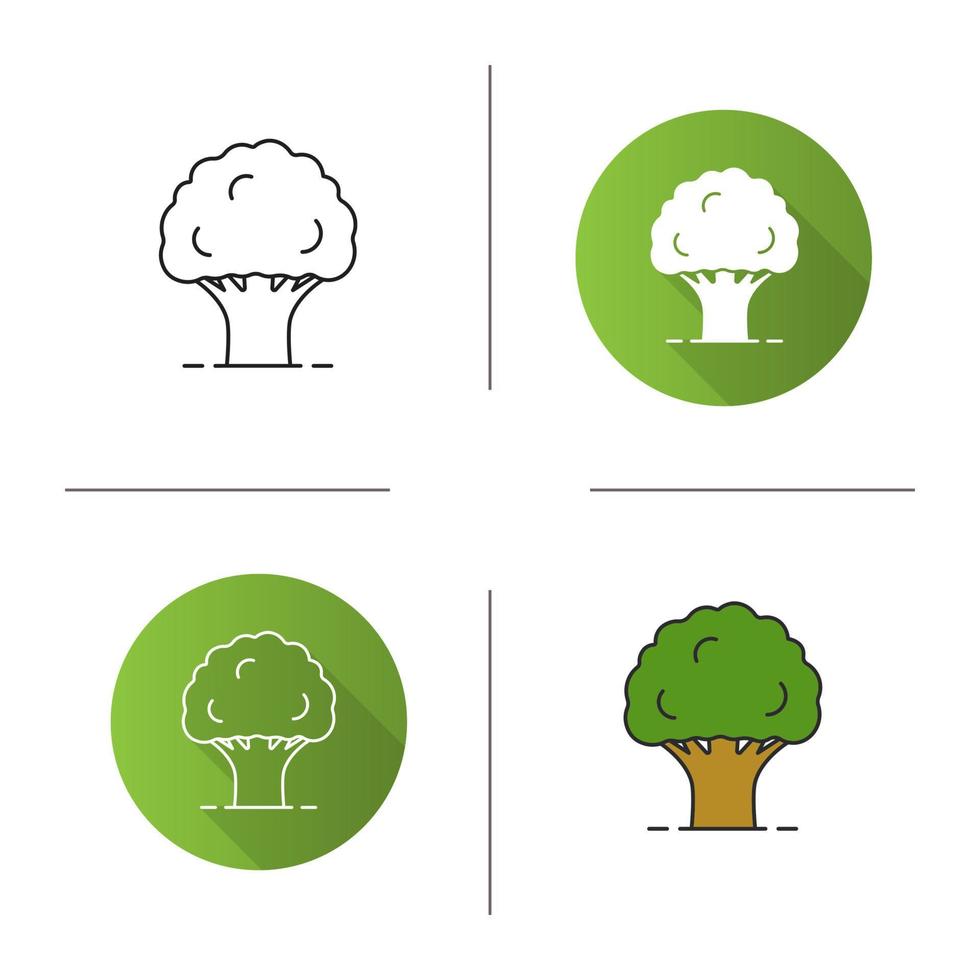 Oak tree icon. Flat design, linear and color styles. Isolated vector illustrations