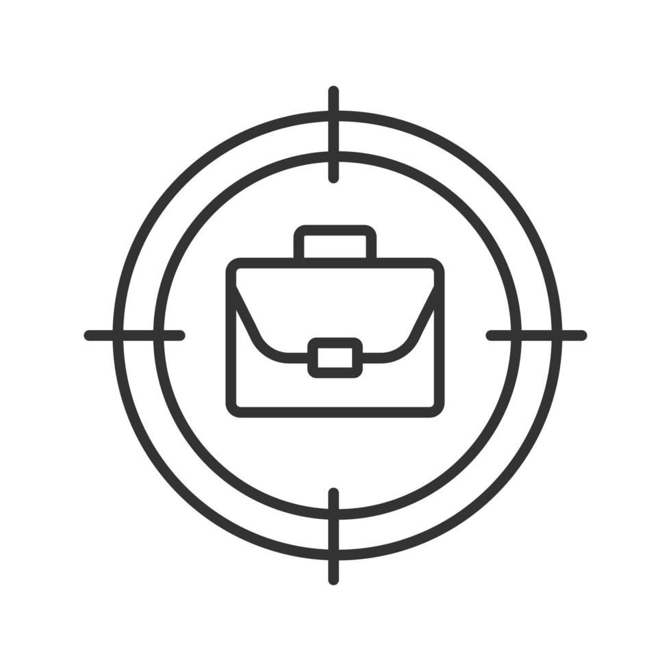 Aim on briefcase linear icon. Business deal thin line illustration. Contour symbol. Job searching. Business ideas and goals. Vector isolated outline drawing