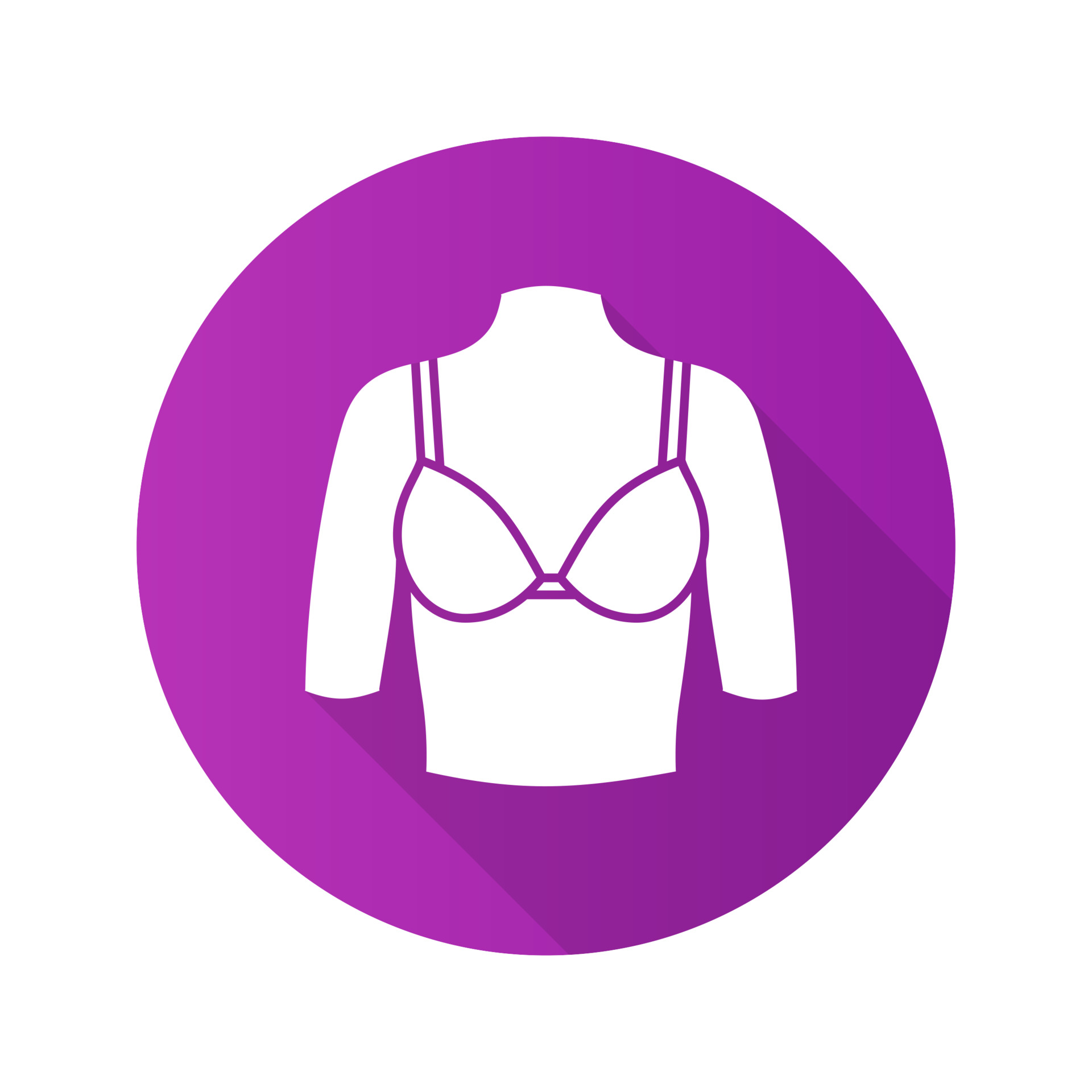 Female breast flat design long shadow glyph icon. Bust. Vector