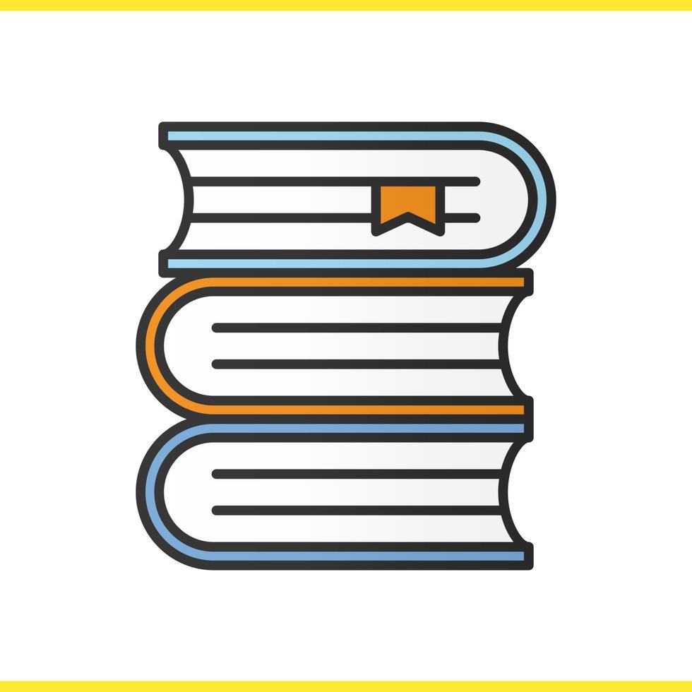 Books stack color icon. School textbooks with bookmarks. Isolated vector illustration