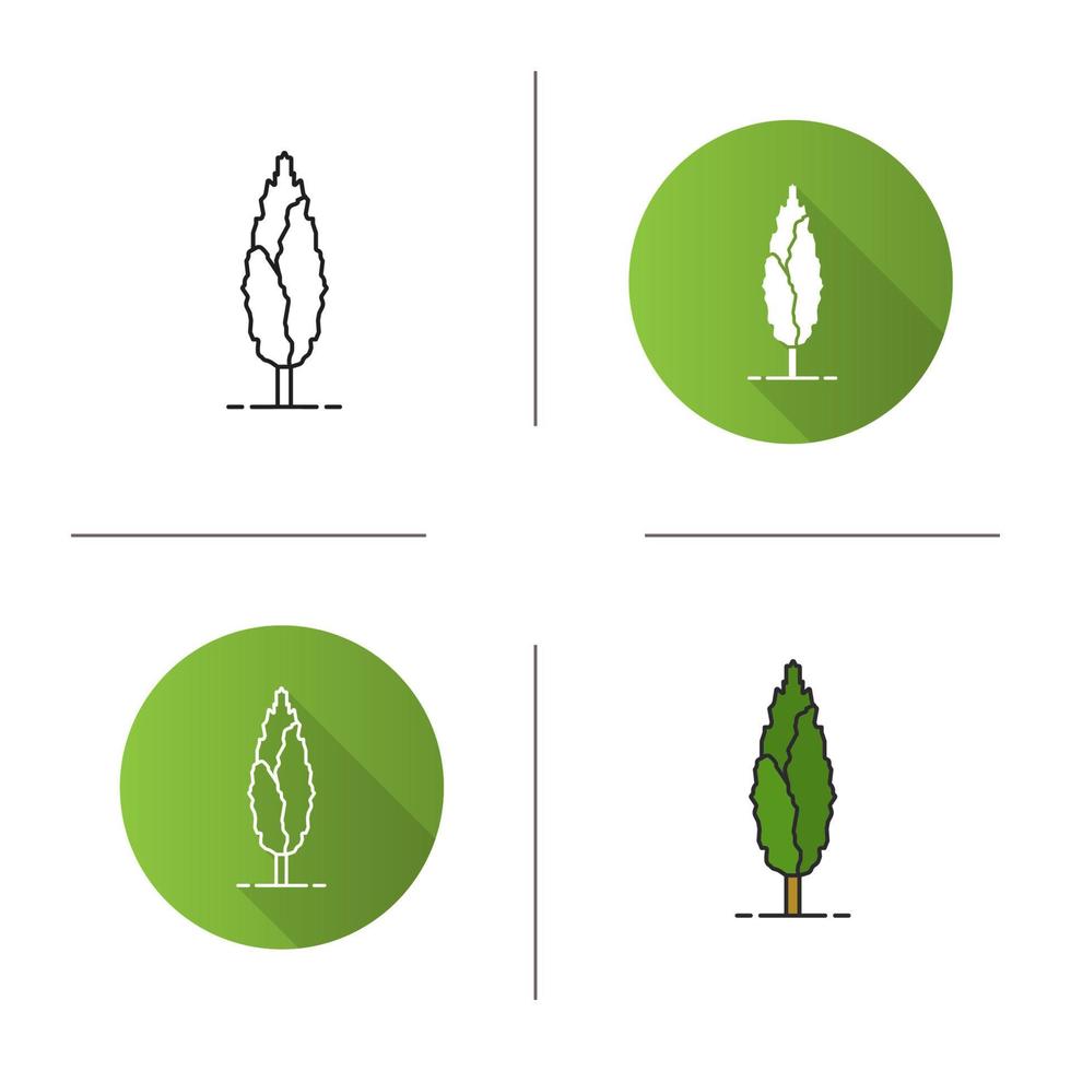 Poplar tree icon. Flat design, linear and color styles. Isolated vector illustrations