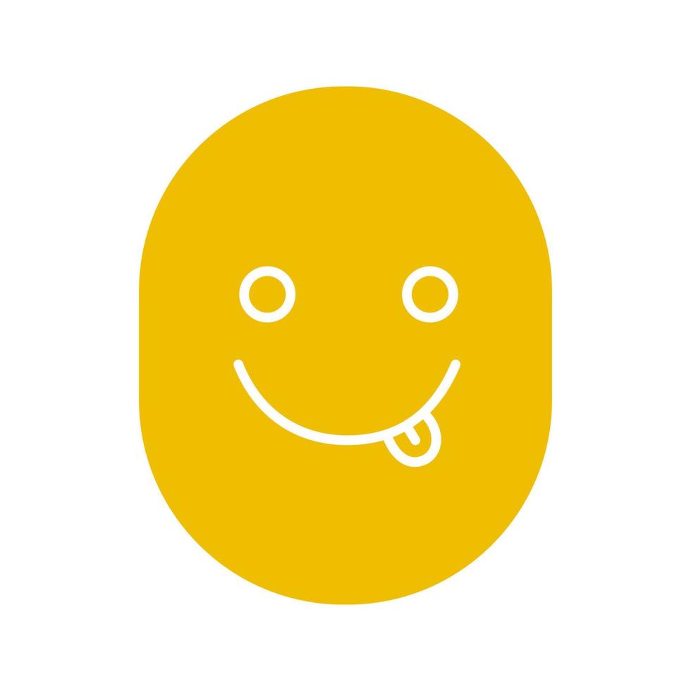 Yummy smiley with open eyes glyph color icon. Silly, goofy, foolish face. Silhouette symbol on white background. Negative space. Vector illustration