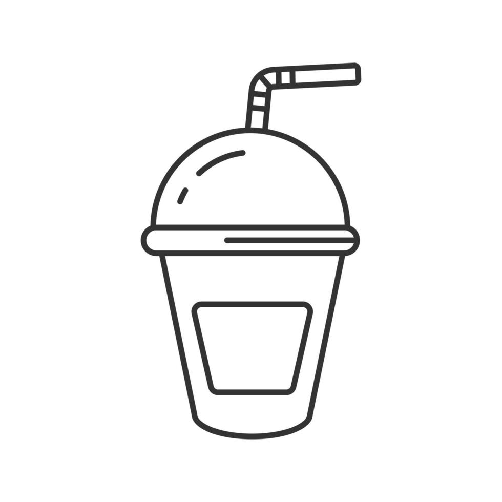 Refreshing soda drink linear icon. Lemonade paper cup with straw. Thin line illustration. Contour symbol. Vector isolated outline drawing