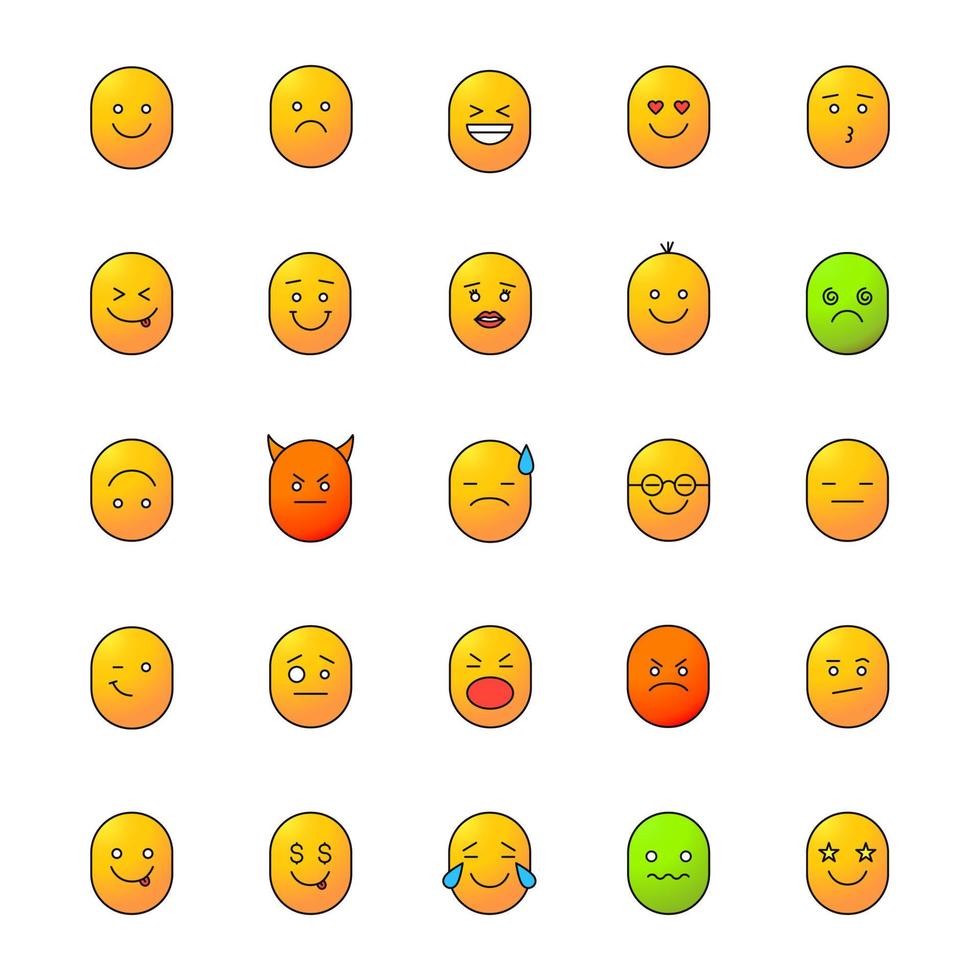 Smiles color icons set. Emoticons. Feelings, emotions. Good and bad mood. Isolated vector illustrations