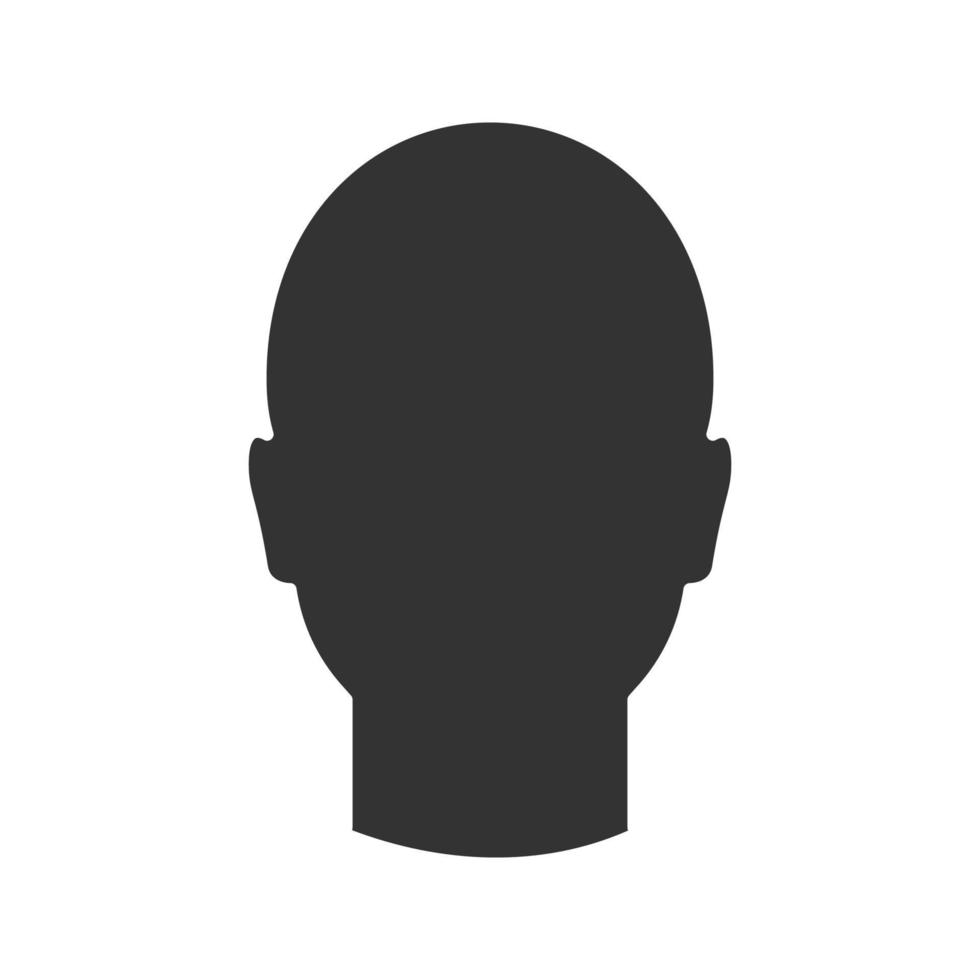 Human's head glyph icon. Silhouette symbol. Man's face frontal view. Negative space. Vector isolated illustration