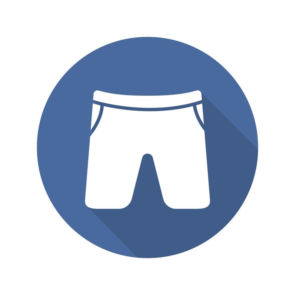 icono de glifo de larga sombra de diseño plano de bañador. pantalones cortos deportivos. ilustración de silueta de vector