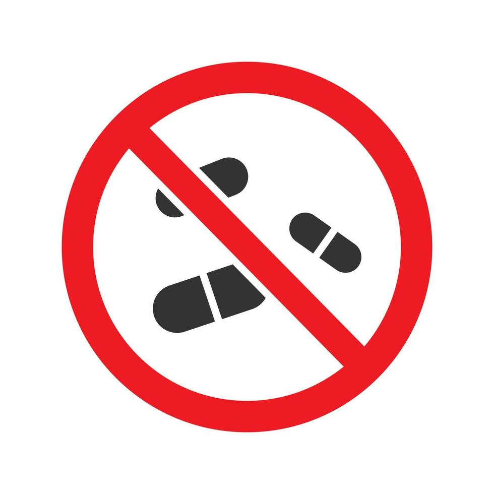 Forbidden sign with pills glyph icon. Stop silhouette symbol. No drugs prohibition. Negative space. Vector isolated illustration