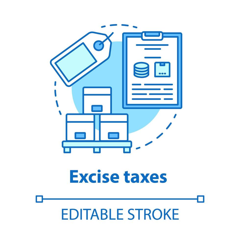 Excise taxes blue concept icon. Legislated taxation on purchased goods idea thin line illustration. Tax levied on commodities and activities. Vector isolated outline drawing. Editable stroke
