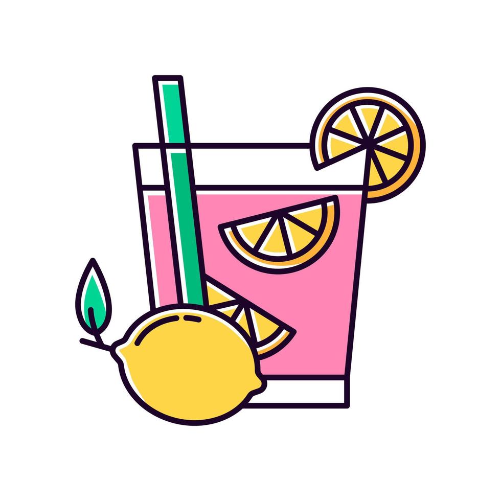 Caipirinha pink RGB color icon. Brazilian cocktail. Alcoholic beverage with lemon. Traditional drink. All-day cocktail. National potation. Isolated vector illustration