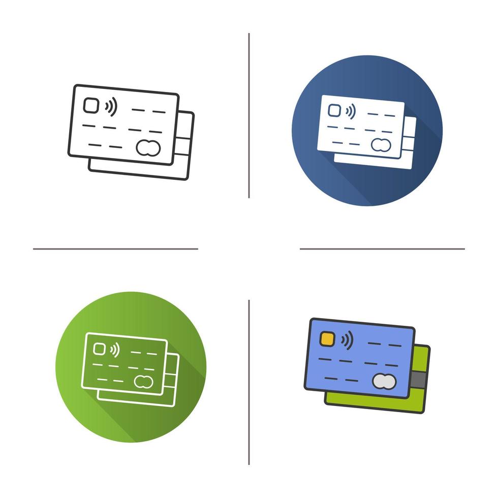 Credit cards icon. Flat design, linear and color styles. Bank cards. Isolated vector illustrations