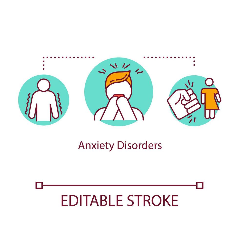 icono del concepto de trastornos de ansiedad. Ilustración de línea fina de idea de enfermedad mental. fobias. manejo del estrés. trastorno obsesivo compulsivo. vector contorno aislado dibujo a color rgb. trazo editable