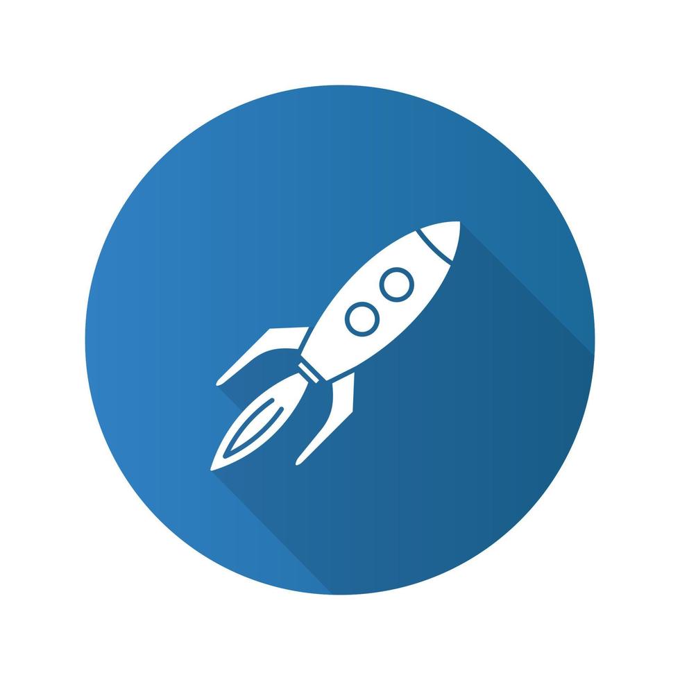 Toy rocket flat design long shadow glyph icon. Spaceship. Vector silhouette illustration
