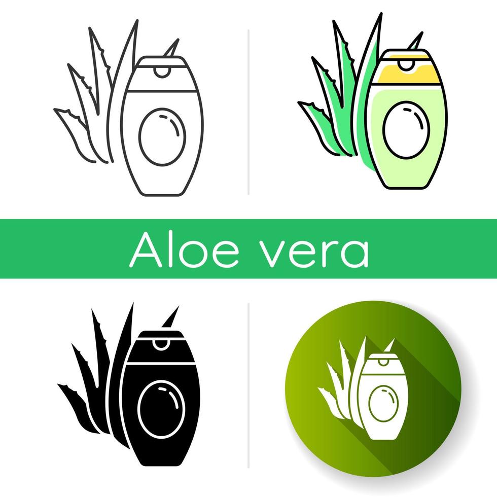 icono de crema de aloe vera. loción corporal a base de plantas para hidratar. cosmética natural con hojas. tratamiento de cuidado de la piel con hierbas medicinales. Estilos lineales de color negro y rgb. ilustraciones vectoriales aisladas vector