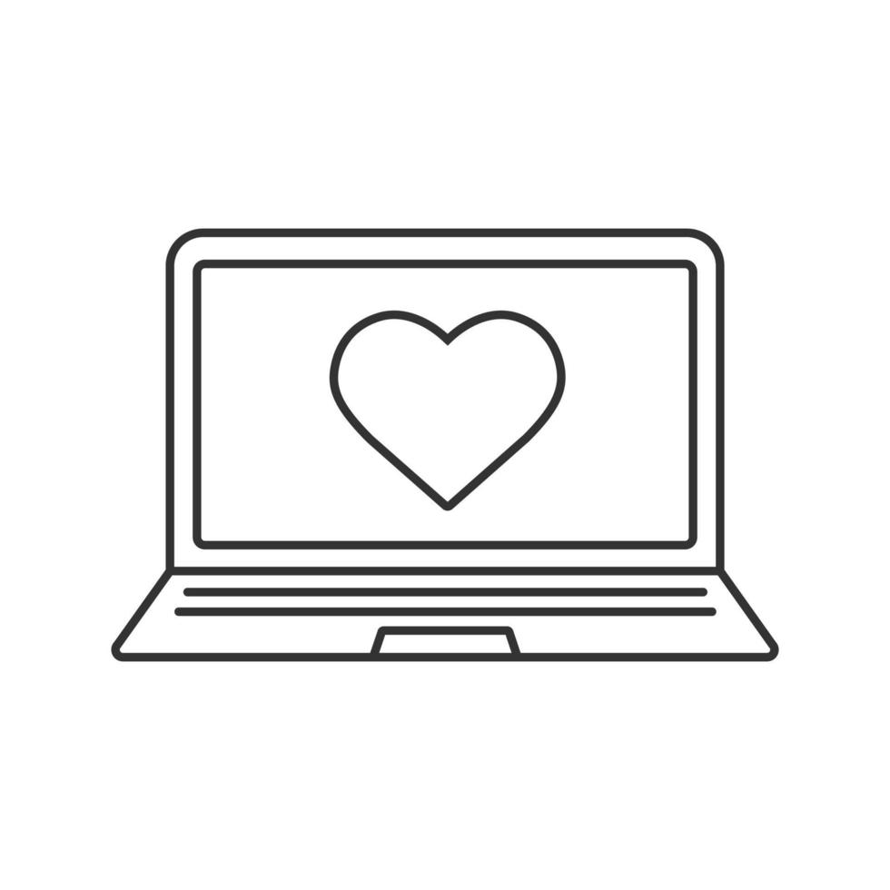 Laptop like button linear icon. Thin line illustration. Laptop with heart shape contour symbol. Vector isolated outline drawing