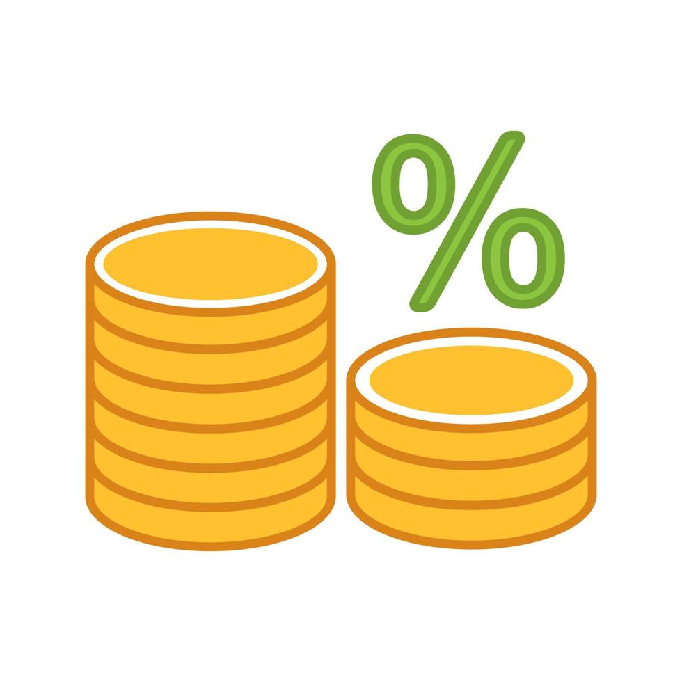 Coin stack with percent color icon vector