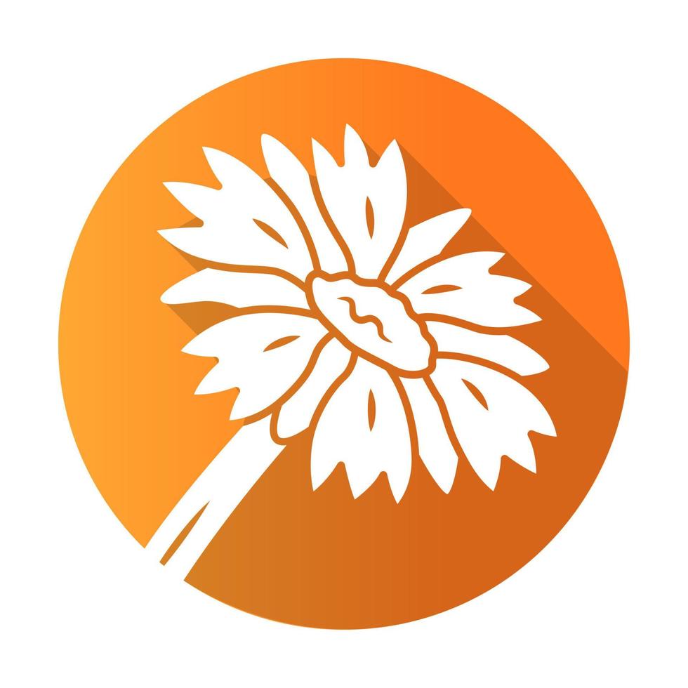 Blanket flower orange flat design long shadow glyph icon. Gaillardia aristata garden plant. Arizona apricot. Blooming wildflower. Summer and spring blossom. Vector silhouette illustration