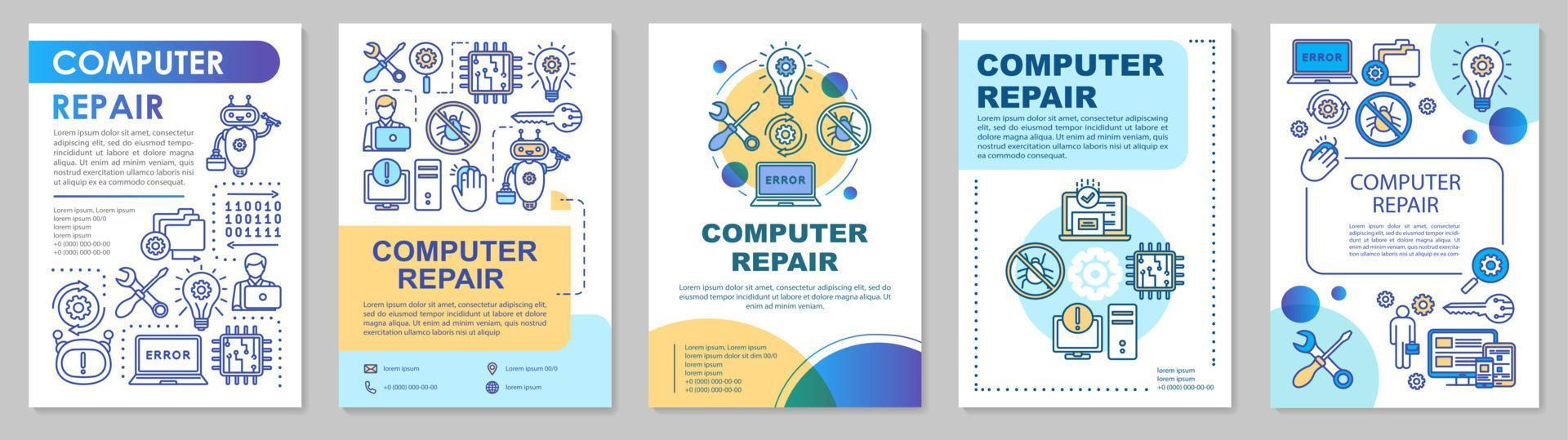 Computer repair brochure template layout. Operating system reinstall. Flyer, booklet, leaflet print design with linear illustrations. Vector page layouts for annual reports, advertising posters