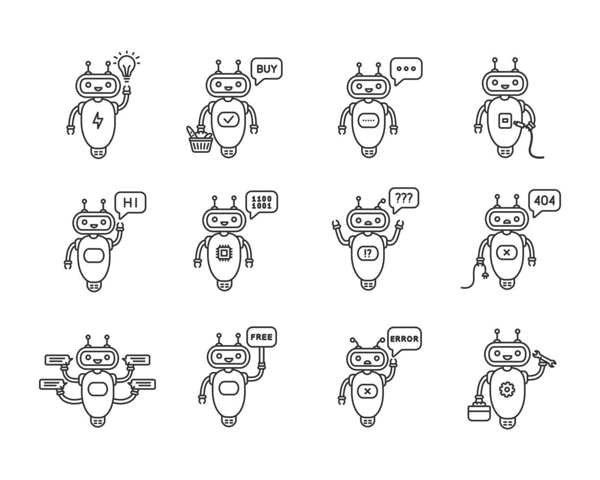Chatbots linear icons set vector