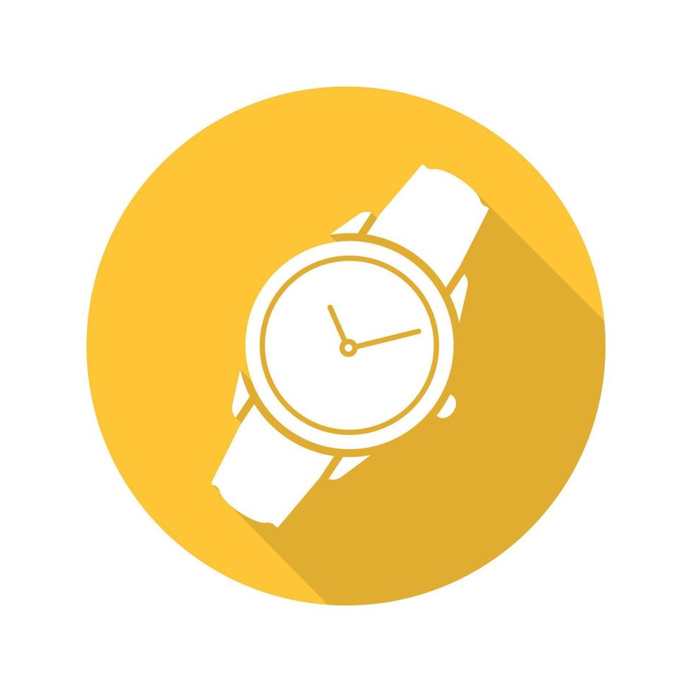icono de larga sombra de diseño plano de reloj de pulsera. símbolo de silueta vectorial vector
