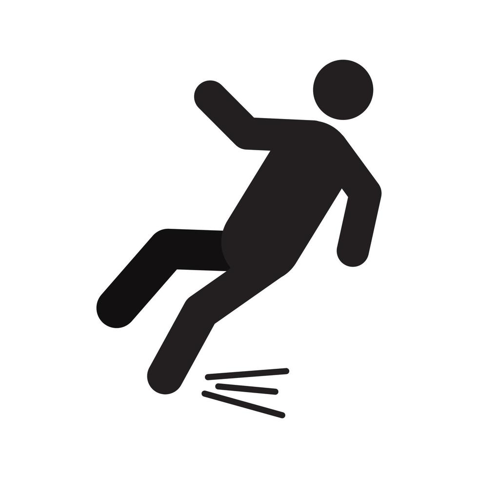 Man falling down silhouette icon. Slippery floor. Isolated vector illustration. Caution sign