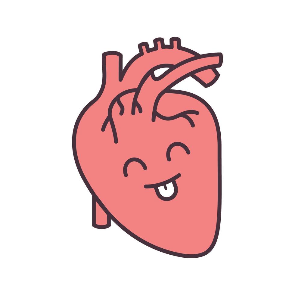 Sonriente icono de color de la anatomía del corazón humano vector