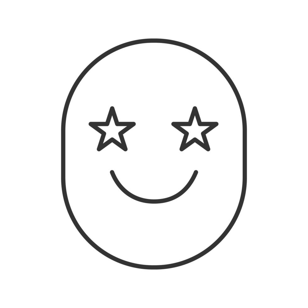 Face with eyes like stars linear icon. Thin line illustration. Excited emoticon. Contour symbol. Vector isolated outline drawing